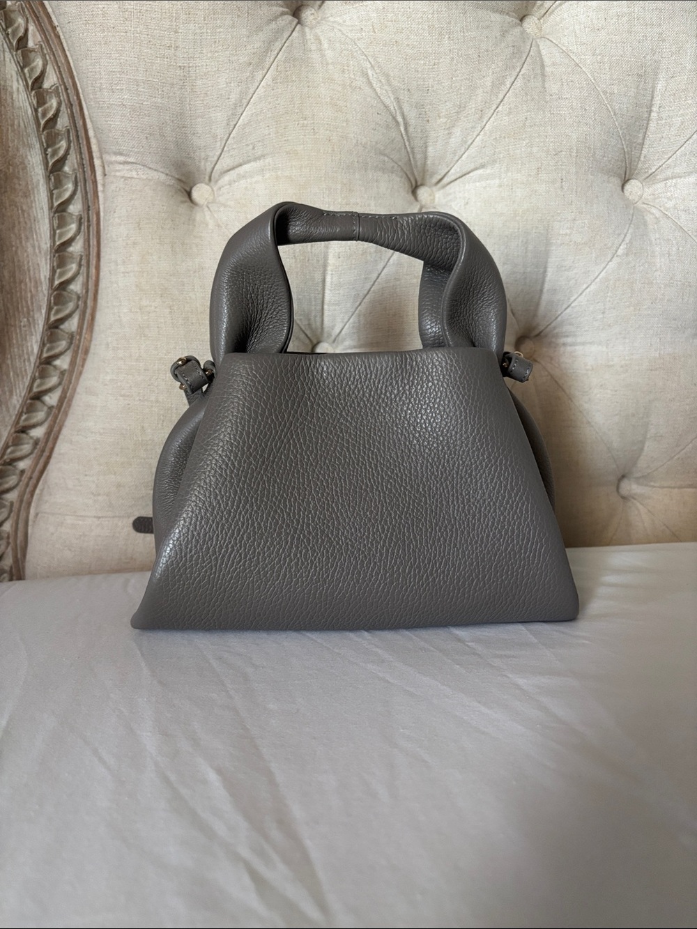 Quince Italian Leather Trapeze Crossbody Grey